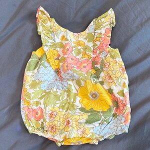 Janie and Jack Cream Floral Infant Bubble Romper with Yellow and Pink Accents